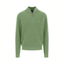 Load image into Gallery viewer, Green sweater with a quarter zip on a white background