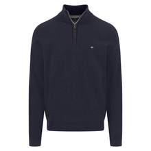 Load image into Gallery viewer, Navy blue pullover with a quarter zip on a white background