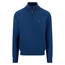 Load image into Gallery viewer, Front view of Fynch Hatton Superfine Cotton 1/2 Zip, in Midnight, with a white background.