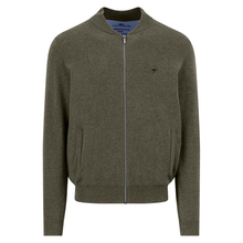 Load image into Gallery viewer, Front View of Fynch Hatton Superfine Cotton Zip Cardigan, in Dark Khaki.