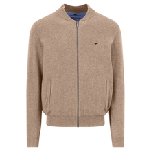Load image into Gallery viewer, Front View of Fynch Hatton Superfine Cotton Zip Cardigan, in Taupe.
