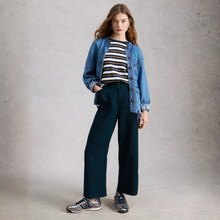 Load image into Gallery viewer, Front view of model wearing White Stuff Tia Linen Wide Leg Crop Navy