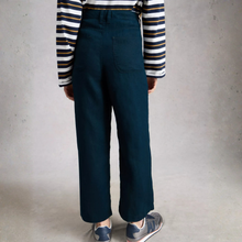 Load image into Gallery viewer, Back view of model wearing White Stuff Tia Linen Wide Leg Crop Navy
