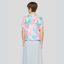 Load image into Gallery viewer, Person wearing a floral top and light blue skirt on a gray background