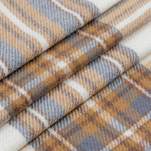 Load image into Gallery viewer, Close-up of plaid fabric with brown, gray, and white colors.