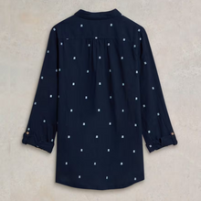 Load image into Gallery viewer, whitestuff organic cotton shirt in navy colour showing back off shirt