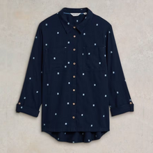 Load image into Gallery viewer, whitestuff organic cotton shirt in navy colour showing front off shirt