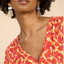 Load image into Gallery viewer, female model wearing whitestuff top in orange colour closeup