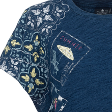 Load image into Gallery viewer, Blue t-shirt with floral patterns and 'Summer' text on a white background