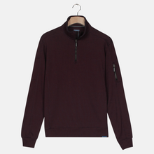 Load image into Gallery viewer, Brown half-zip sweatshirt on a hanger against a white background