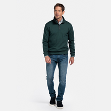 Load image into Gallery viewer, Man wearing a green pullover and blue jeans on a white background