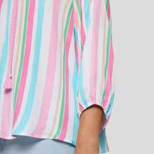 Load image into Gallery viewer, Close-up of a colorful striped shirt with a plain background