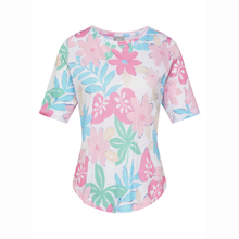 Load image into Gallery viewer, Floral patterned shirt with pink, blue, and green colors on a white background