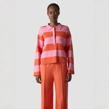 Load image into Gallery viewer, Person wearing a pink and orange striped shirt with matching pants on a white background