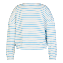 Load image into Gallery viewer, Back of Striped Top by LCMT, in Light Blue, with a white background.