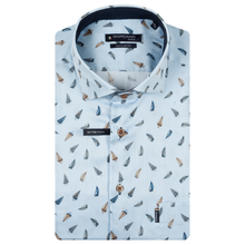 Load image into Gallery viewer, Light blue patterned shirt with Giorgio label on a white background
