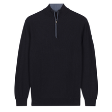 Load image into Gallery viewer, Black quarter-zip sweater on a white background