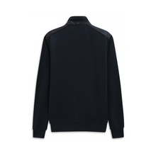 Load image into Gallery viewer, Black quarter-zip sweatshirt on a white background