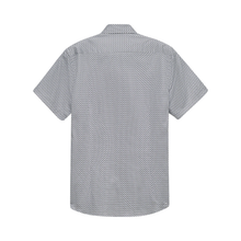 Load image into Gallery viewer, Back view of a short-sleeve shirt with a subtle pattern on a white background