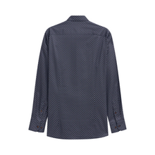 Load image into Gallery viewer, Navy blue shirt with a subtle pattern on a white background