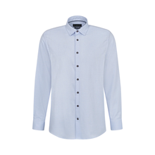 Load image into Gallery viewer, Light blue dress shirt with black buttons on a white background