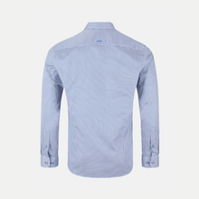 Load image into Gallery viewer, Blue patterned shirt on a light gray background