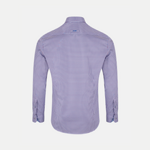 Load image into Gallery viewer, Purple checkered shirt on a white background