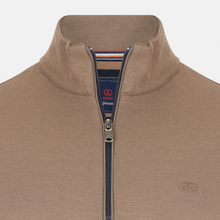 Load image into Gallery viewer, Brown jacket with a zipper and brand logo on a white background