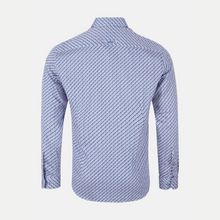 Load image into Gallery viewer, Blue patterned shirt on a white background