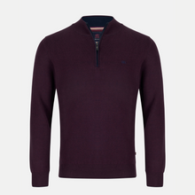 Load image into Gallery viewer, Dark purple sweater with a zipper on a light gray background