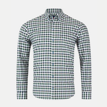 Load image into Gallery viewer, Green and white checkered shirt on a light gray background