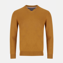 Load image into Gallery viewer, Mustard yellow sweater on a light gray background