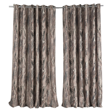 Load image into Gallery viewer, Pair of patterned curtains with metallic rings on a white background