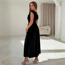 Load image into Gallery viewer, Betty Asymmetric Neckline Velvet Dress