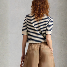 Load image into Gallery viewer, back view of Model posing wearing White Stuff Holly Pointelle Tee, with a light grey background.