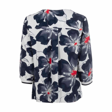Load image into Gallery viewer, Back of Squesto V-neck Navy Floral Blouse