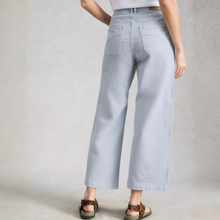 Load image into Gallery viewer, Back view of Model posing, wearing White Stuff Tia Wide Leg Crop Jean, with a light grey background.