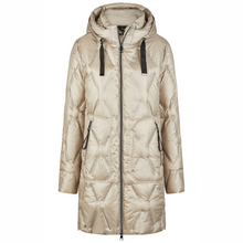 Load image into Gallery viewer, Beige quilted jacket with a hood on a white background