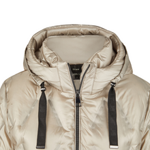 Load image into Gallery viewer, Beige puffer jacket with a hood on a white background