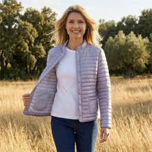 Load image into Gallery viewer, Model in field wearing Jacket white top and Jeans