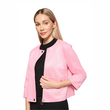 Load image into Gallery viewer, Model wearing Betty Barclay in Sea Pink 3/4 sleeve Blazer, with white background.