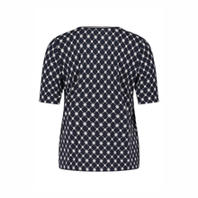 Load image into Gallery viewer, Betty Barclay Dark Blue-Cream 1/2 sleeve Top, with a white background.
