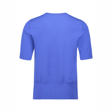 Load image into Gallery viewer, Back view of Betty Barclay Knitted Top in Adria Blue, with a white background.