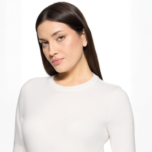 Load image into Gallery viewer, Close up of Model wearing Betty Barclay Knitted Top in Offwhite, with a white background.