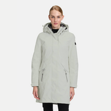 Load image into Gallery viewer, Woman wearing a light gray coat on a white background