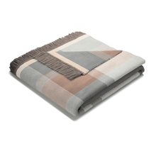 Load image into Gallery viewer, Plaid blanket with brown and beige pattern on a white background