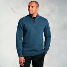 Load image into Gallery viewer, Teal Half Zip Jumper on Model with dark trousers
