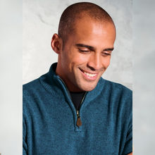 Load image into Gallery viewer, Teal Half Zip Jumper on Model