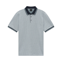 Load image into Gallery viewer, Gray striped polo shirt with black trim on a white background