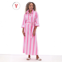 Load image into Gallery viewer, Woman wearing a pink and white striped dress on a white background
